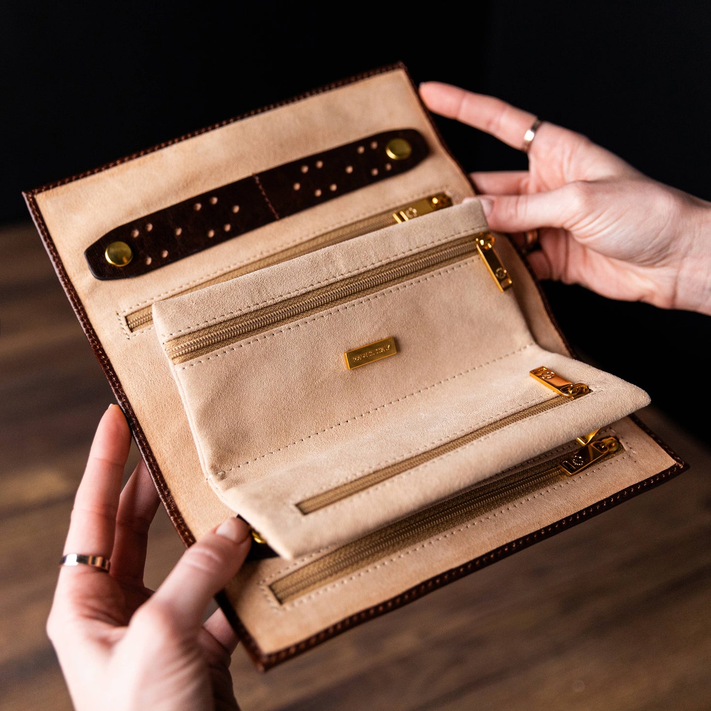 Leather Jewelry Roll Travel Case