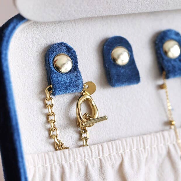 Navy Blue Velvet Rectangular Travel Jewellery Case