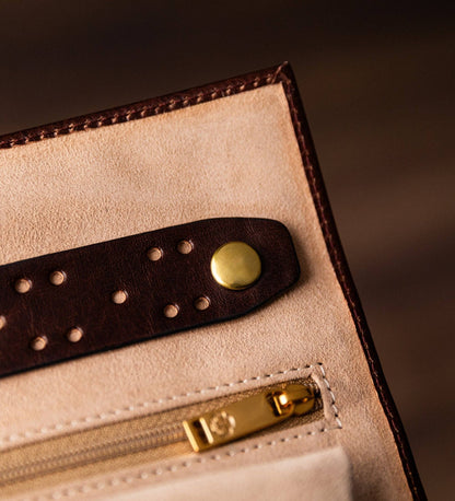 Leather Jewelry Roll Travel Case