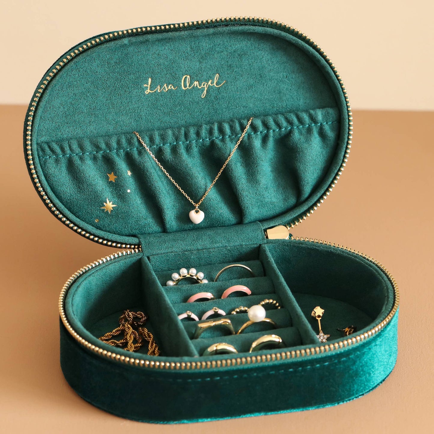 Starry Night Printed Velvet Oval Jewellery Case in Teal