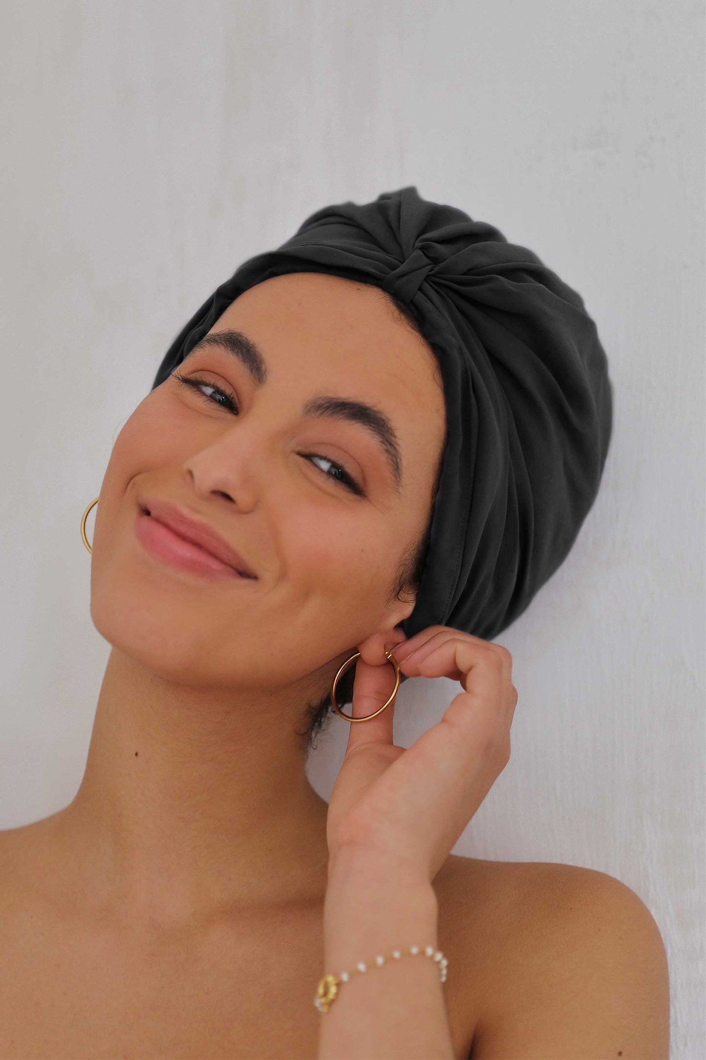 Machine Washable 100% Silk Hair Turban For Sleeping in Black